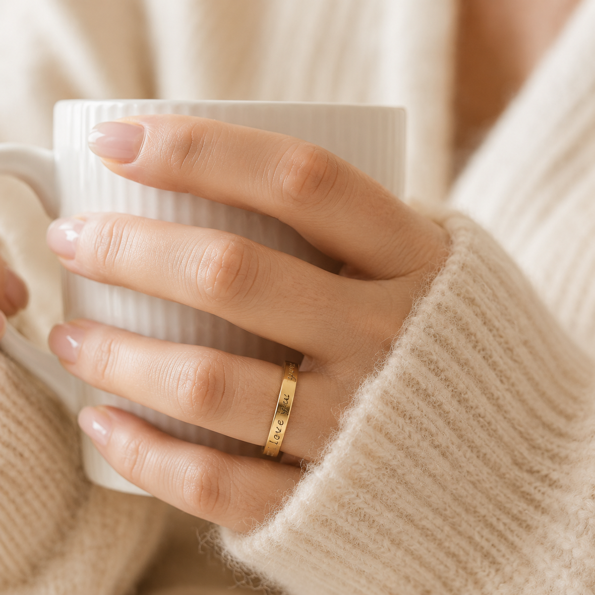 Custom handwriting ring flat band worn - personalized signature jewelry gift