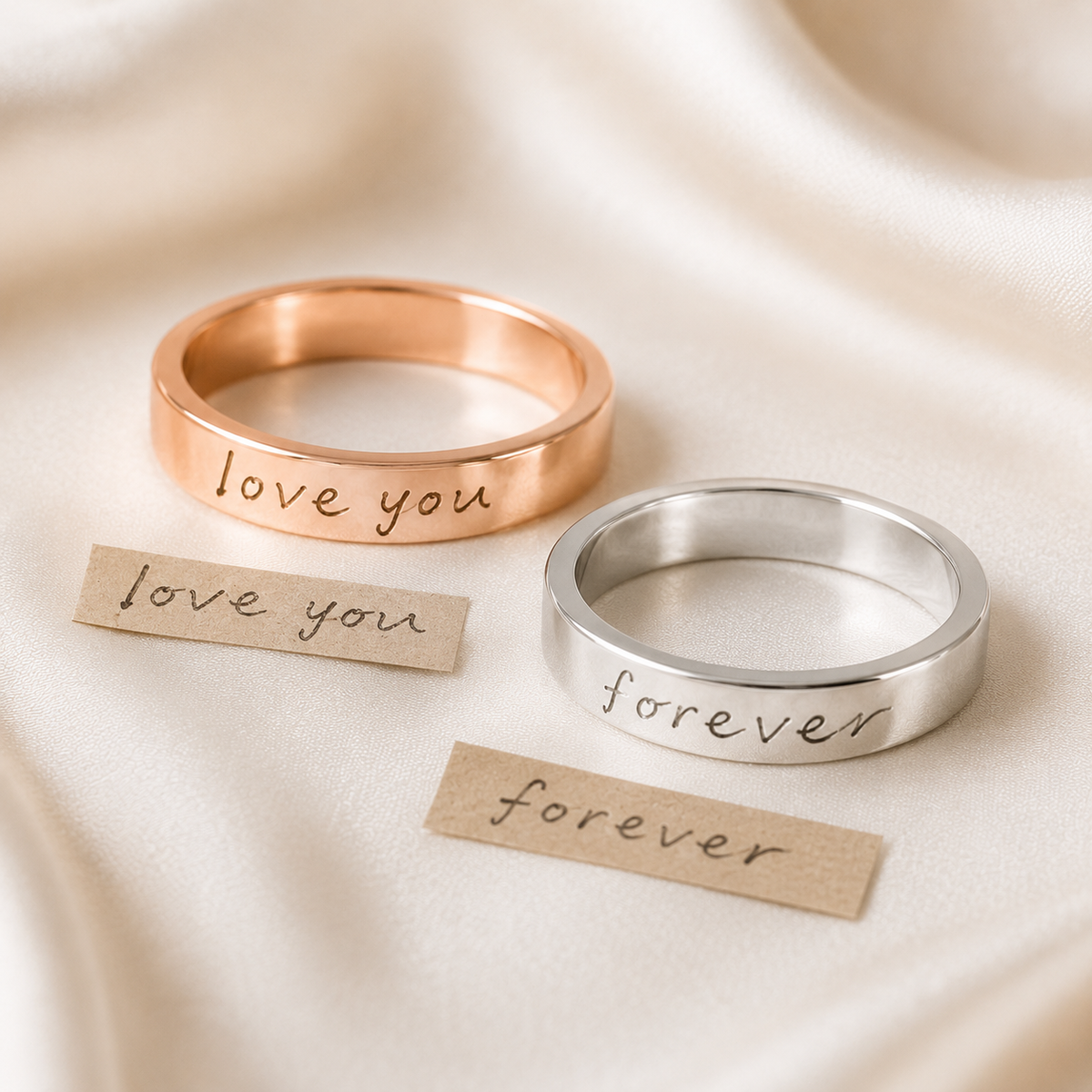 Custom handwriting ring 4mm silver - personalized signature ring Anthology