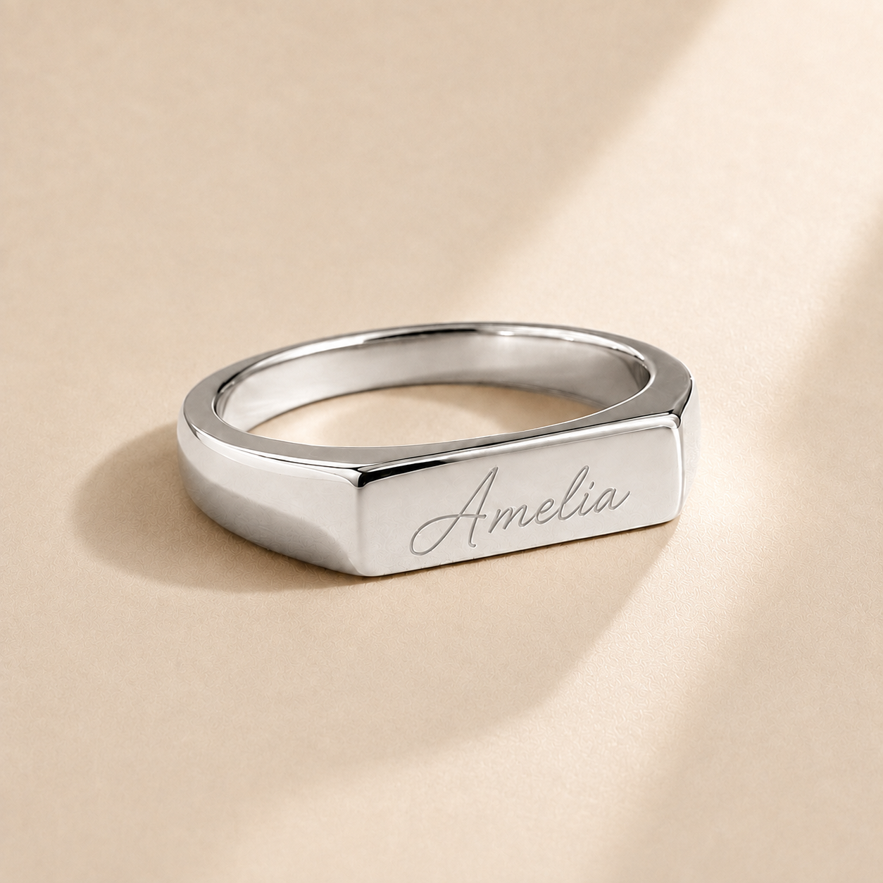 Custom Handwriting Signet Ring detail photo - close-up of engraved handwriting signet Anthology Jewelry