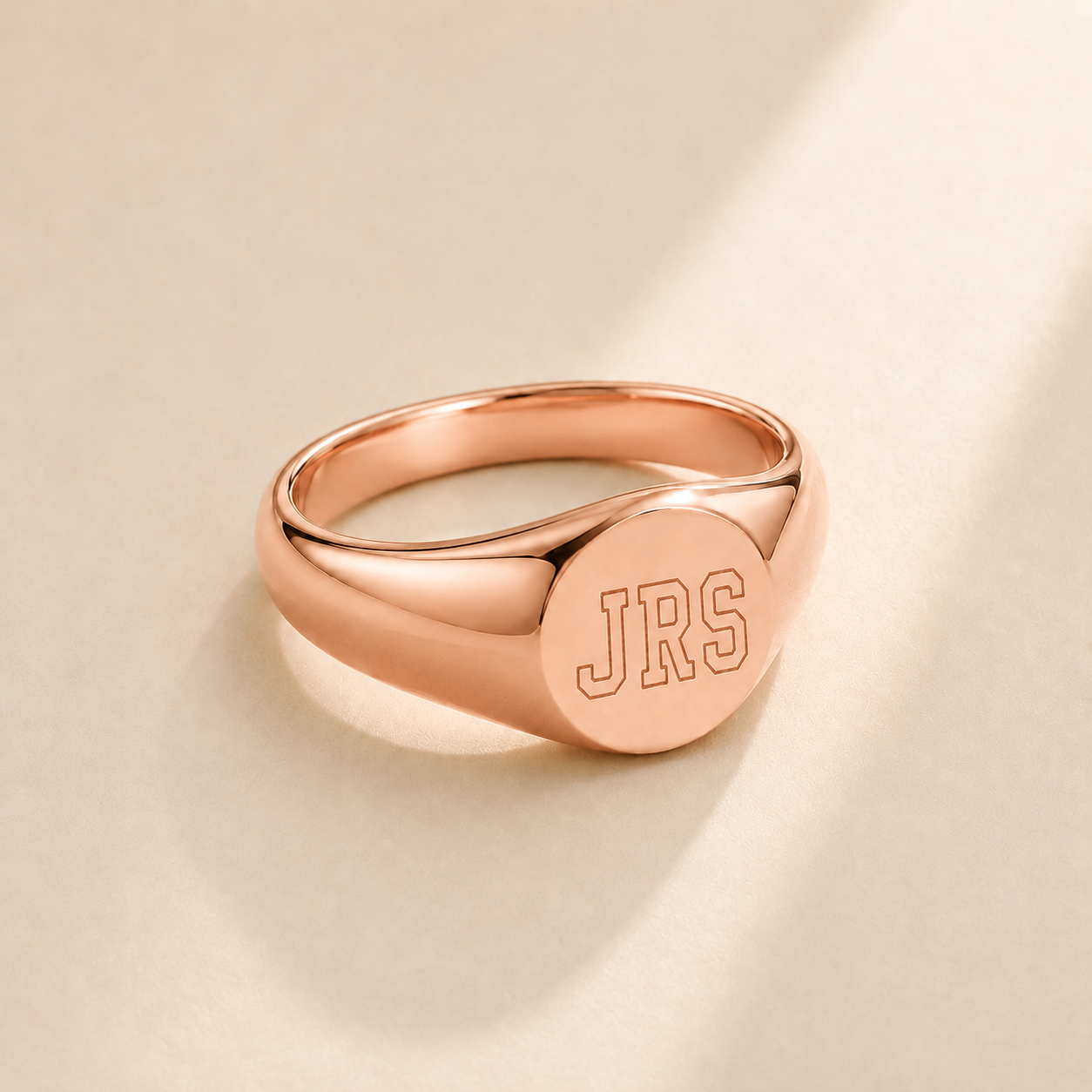 Custom Initials Ring Signet Style close up detail - engraved initials ring Anthology Jewelry