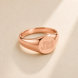 Custom Initials Ring Signet Style close up detail - engraved initials ring Anthology Jewelry