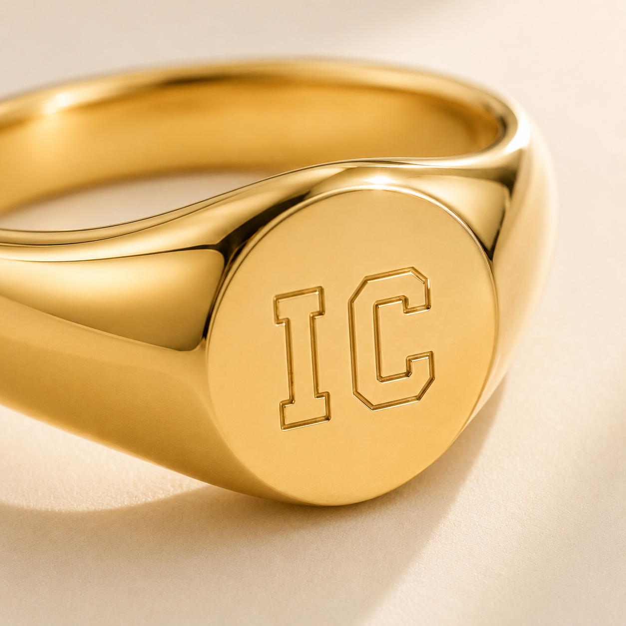 Custom Initials Ring Signet Style worn lifestyle photo - personalized initials ring Anthology Jewelry