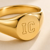 Custom Initials Ring Signet Style worn lifestyle photo - personalized initials ring Anthology Jewelry