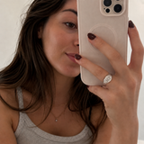 Custom initials ring signet style selfie lifestyle photo - personalized ring Anthology Jewelry