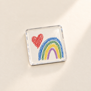 Clear square acrylic magnet shown with example artwork