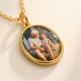 Custom Keepsake Oval Photo Necklace detail photo - close view of gold oval photo pendant Anthology Jewelry