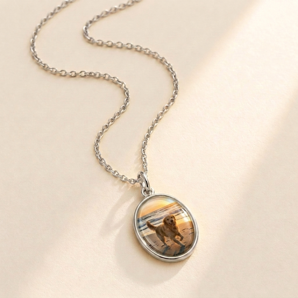 Custom Keepsake Oval Photo Necklace silver hero photo - oval photo pendant Anthology Jewelry
