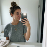 Custom Keepsake Oval Photo Necklace customer photo - mirror selfie wearing gold oval photo pendant necklace Anthology Jewelry