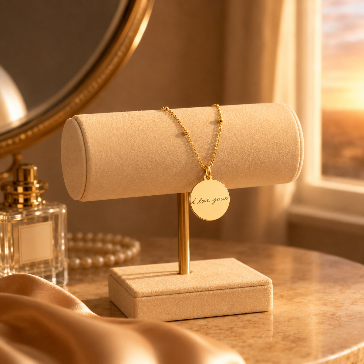 Custom Memorial Bracelet, gold finish, jewelry display