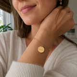 Custom Memorial Bracelet, gold finish, lifestyle shot