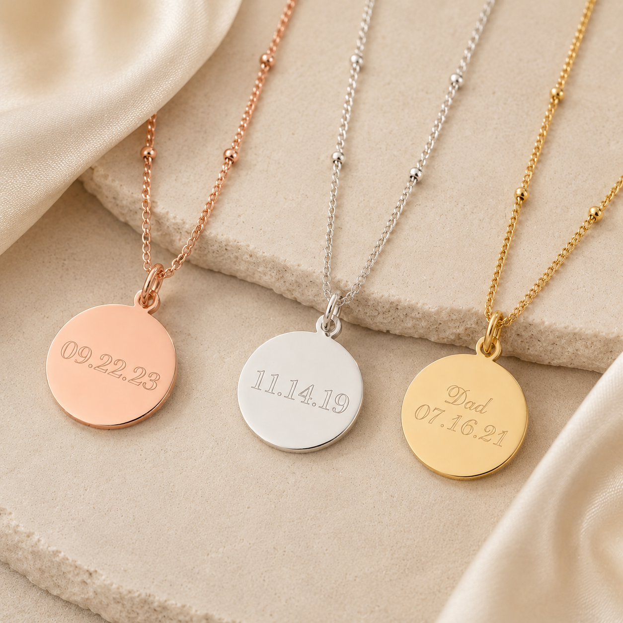 Custom Memorial Necklace in rose gold, silver, and gold finishes