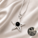 Memorial star necklace close up - personalized military photo pendant Anthology