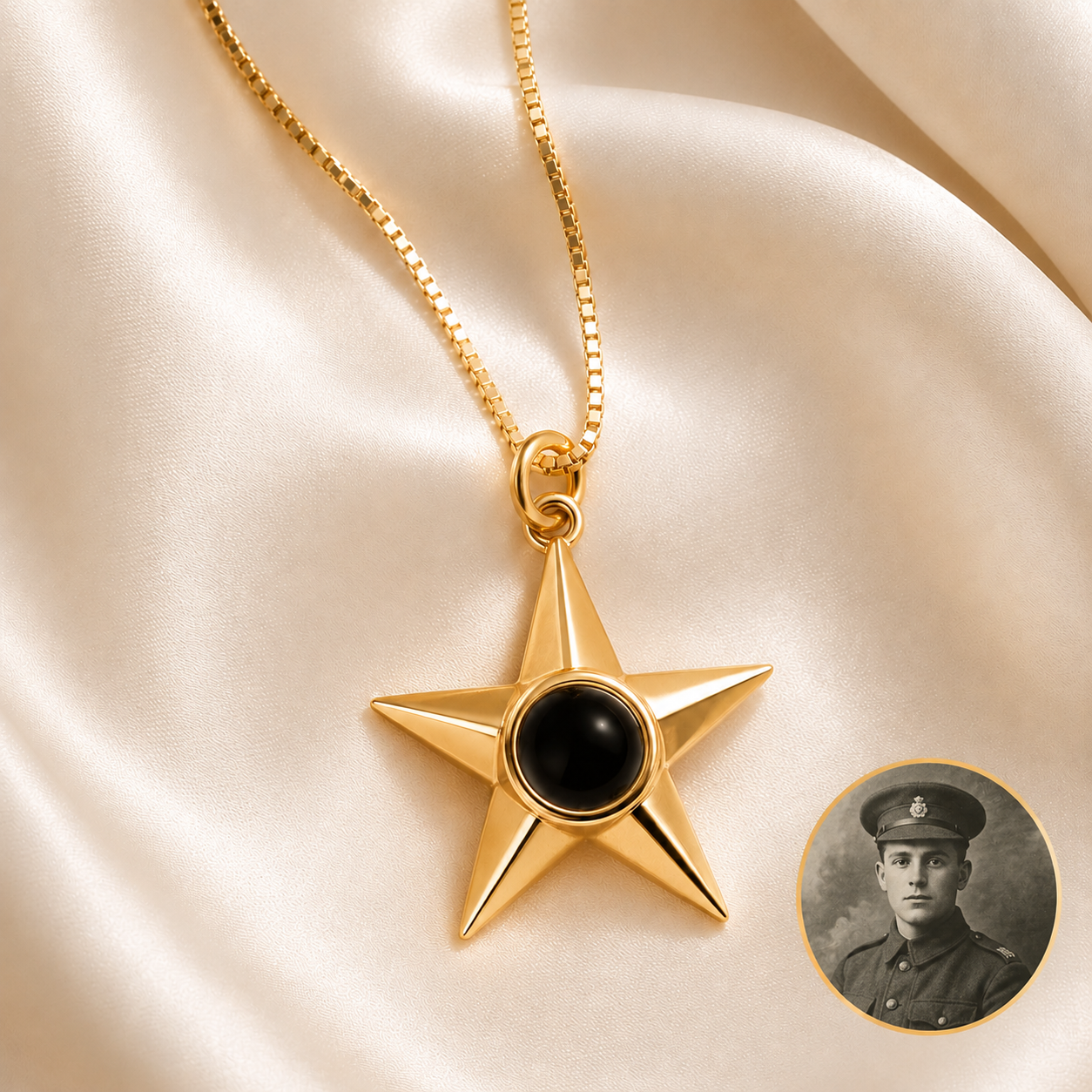 Custom memorial star necklace gold - personalized military photo pendant Anthology