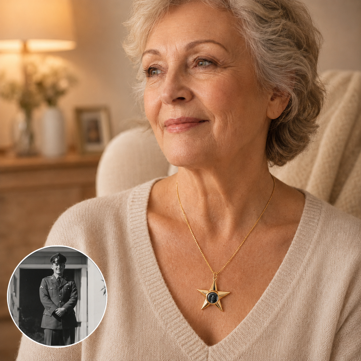Custom memorial star necklace lifestyle - personalized military jewelry gift