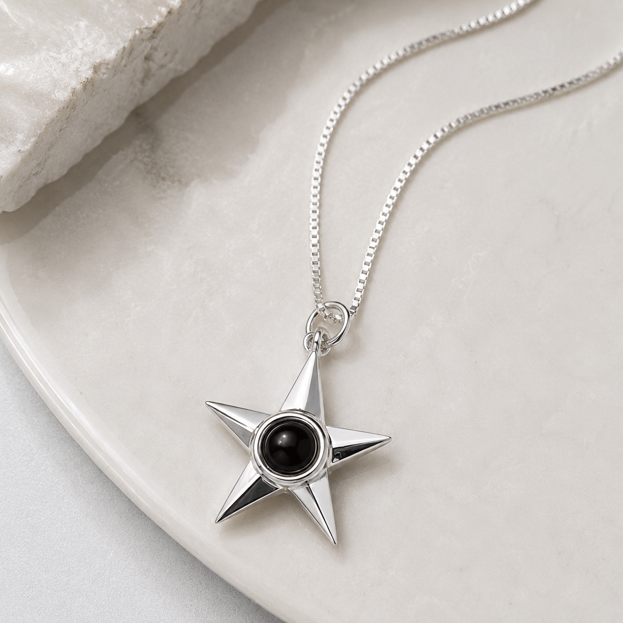 Custom memorial star necklace rose gold - personalized military tribute jewelry