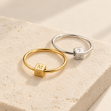 Gold and silver Custom Mini Block Rings, product glamour