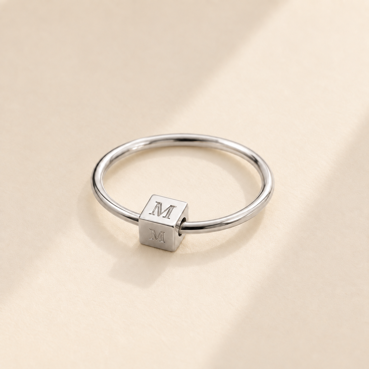 Custom Mini Block Ring in silver, front three-quarter hero