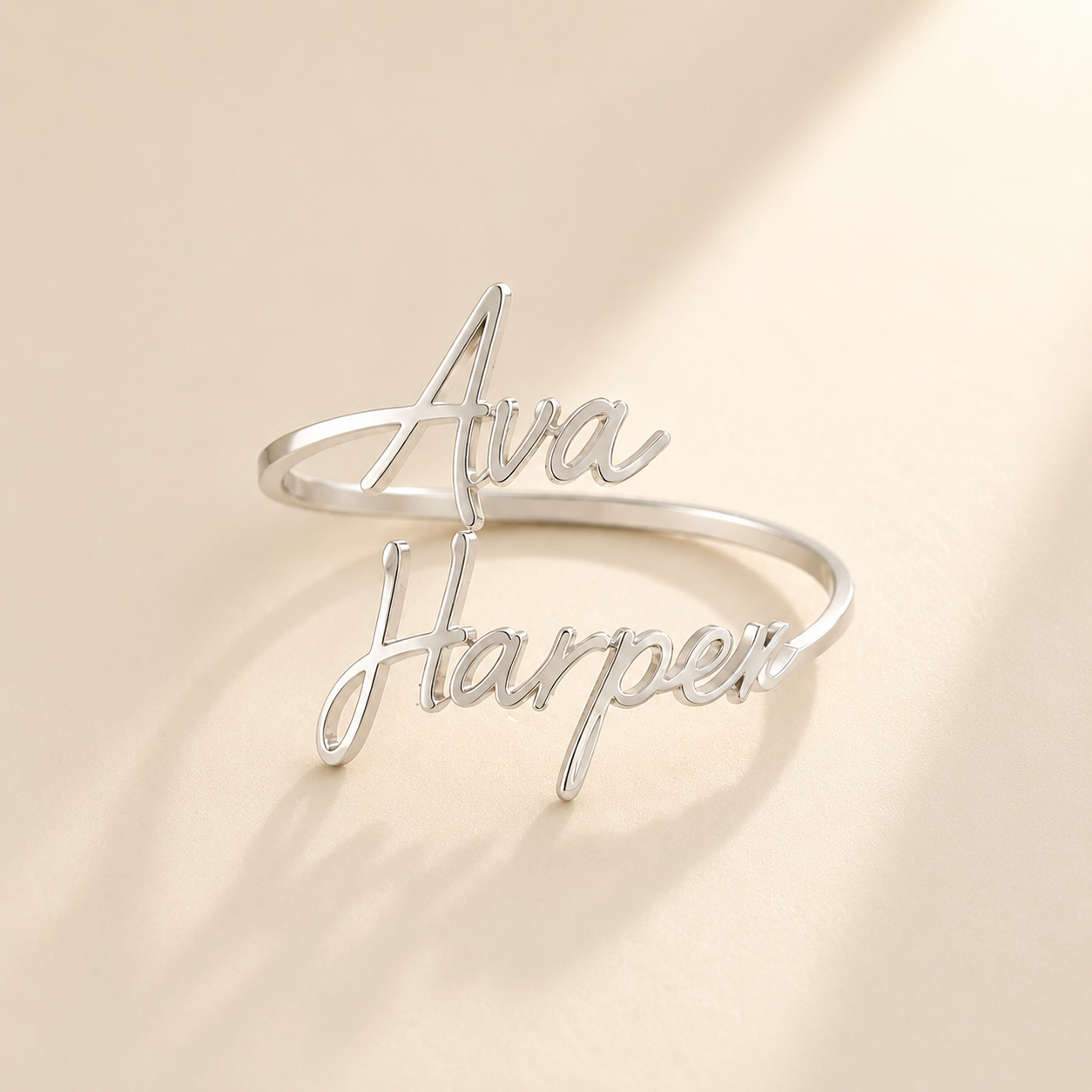 Custom Two-Name Wrap Ring alternate angle detail - personalized engraved name ring Anthology Jewelry