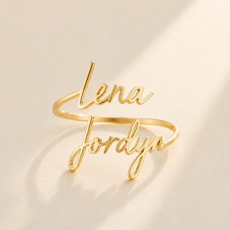 Custom Two-Name Wrap Ring lifestyle photo - personalized name ring Anthology Jewelry