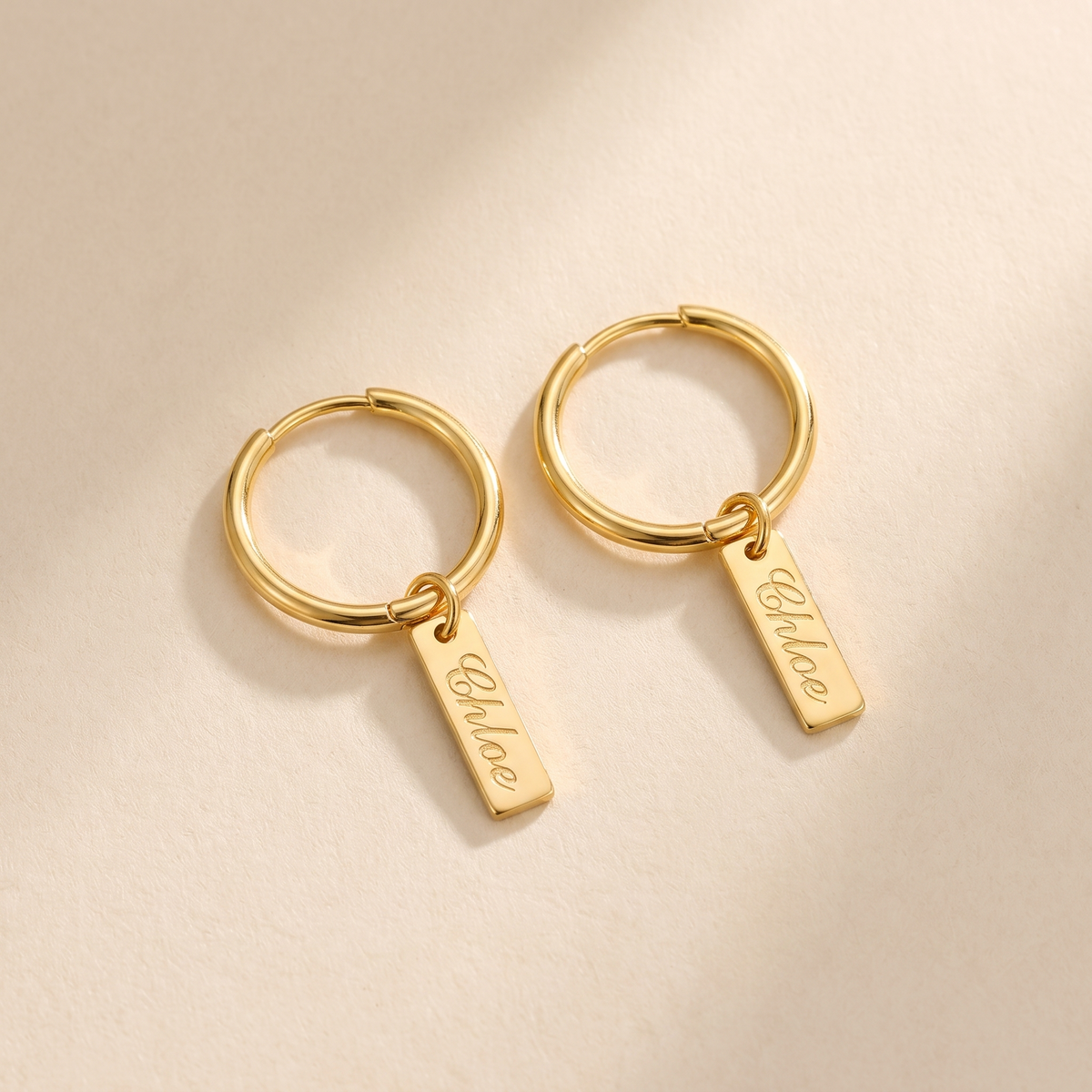Custom Nameplate Huggie Hoop Earrings hero - Anthology Jewelry