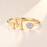 Custom Open Birthstone Initial Ring, gold june birthstone variant image; ivory background