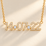 Custom Pavé Date Cutout Necklace macro detail of six stone-set date digits photo - Anthology Jewelry