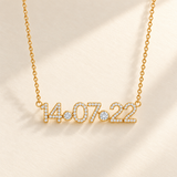 Custom Pavé Date Cutout Necklace gold hero, 14·07·22 pavé date photo - Anthology Jewelry