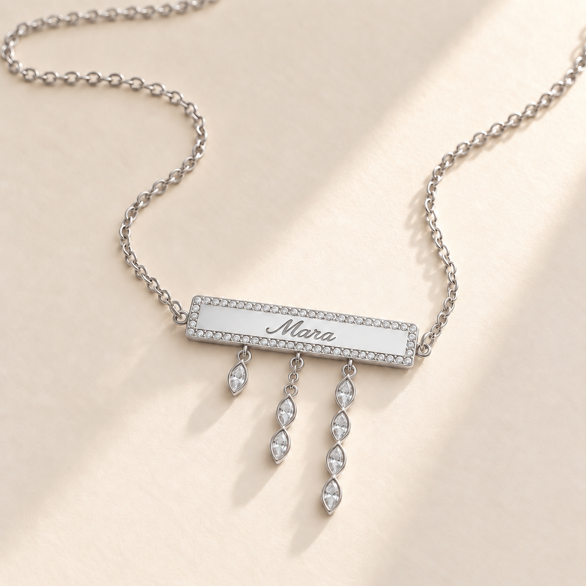 Custom Pavé Nameplate Drop Necklace silver metal variant hero photo - Anthology Jewelry