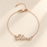 Rose-gold pavé script Elina name bracelet on fine chain