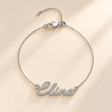 Silver pavé script Elina name bracelet on fine chain