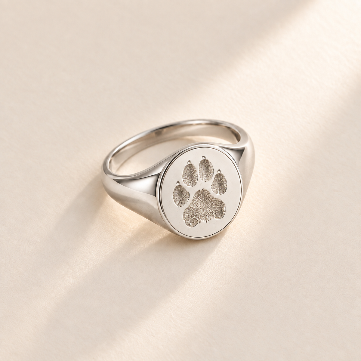 Silver custom paw print signet ring