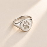 Silver custom paw print signet ring