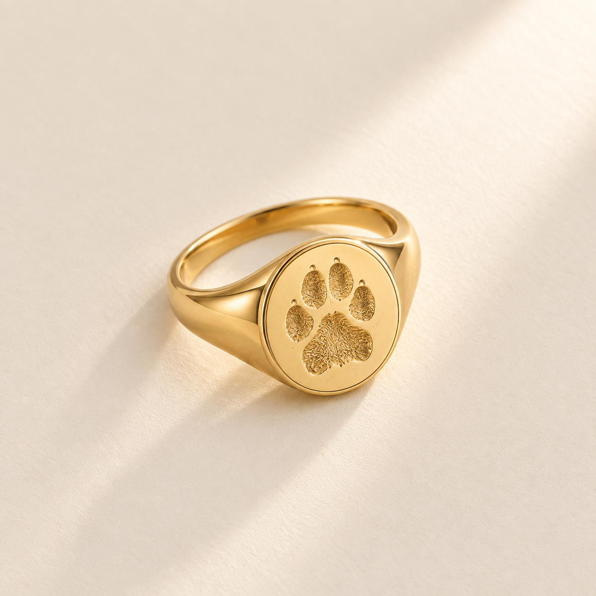 Gold custom paw print signet ring
