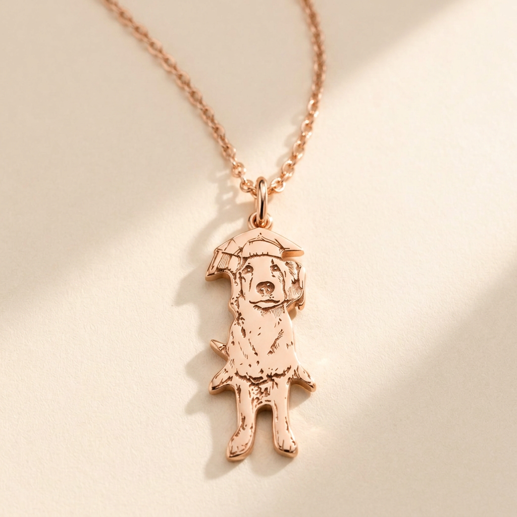 Custom Pet Necklace hero photo - rose gold pet silhouette pendant on cream background Anthology Jewelry