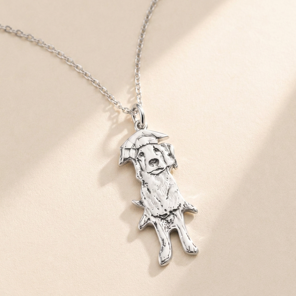 Custom Pet Necklace hero photo - sterling silver pet silhouette pendant on cream background Anthology Jewelry