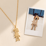 Custom Pet Necklace hero photo - gold pet silhouette pendant with reference photo on cream background Anthology Jewelry