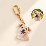 Custom Photo Bag Charm & Keychain hero photo - gold dog photo charm with circular source-photo inset on pale ivory Anthology Jewelry