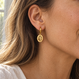 Custom photo engraved oval drop earrings – lifestyle 1
