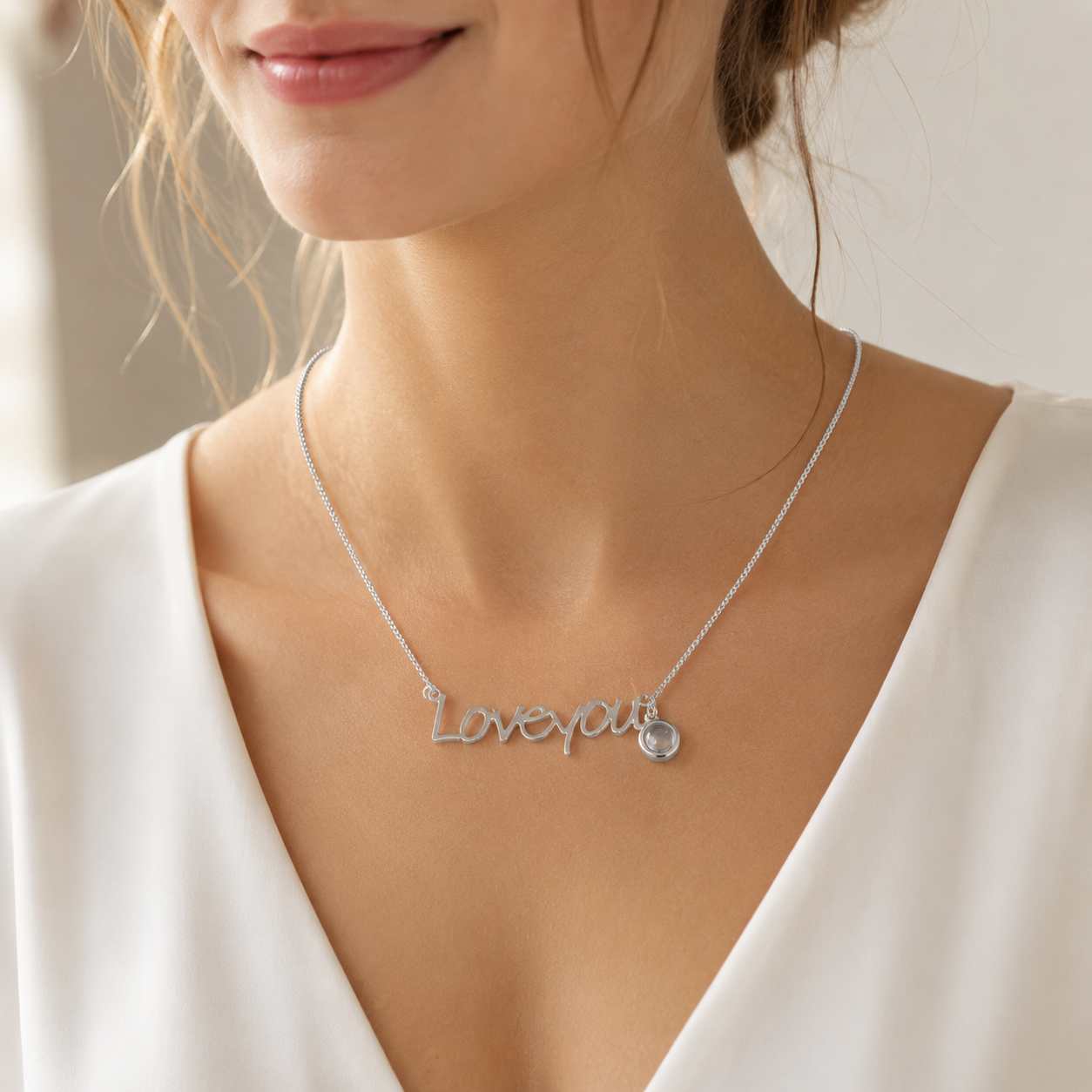 Custom Photo Handwriting Necklace hero photo - alternate finish personalized photo and signature pendant Anthology Jewelry