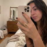 Custom Photo Locket Ring UGC photo - candid selfie wearing oval hinged locket ring Anthology Jewelry