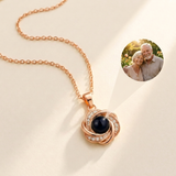 Custom Photo Necklace Swirl Knot Pendant hero photo - rose gold love-knot pendant with photo projection stone Anthology Jewelry