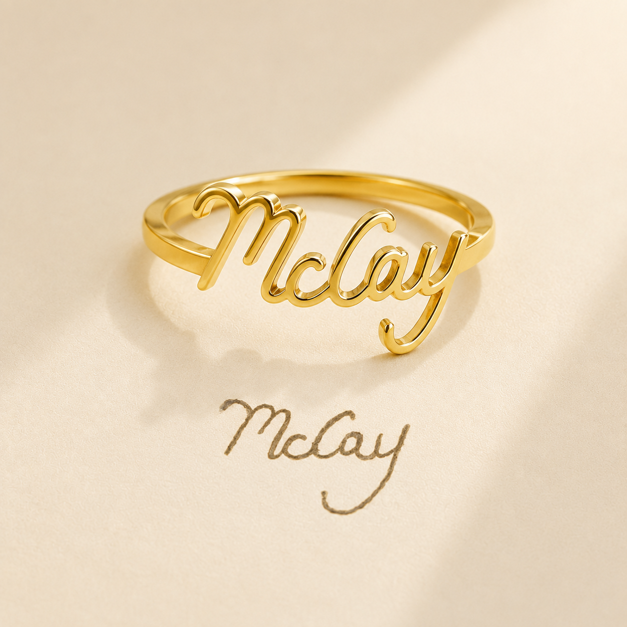 Custom Signature Ring close up - personalized handwriting ring Anthology Jewelry.