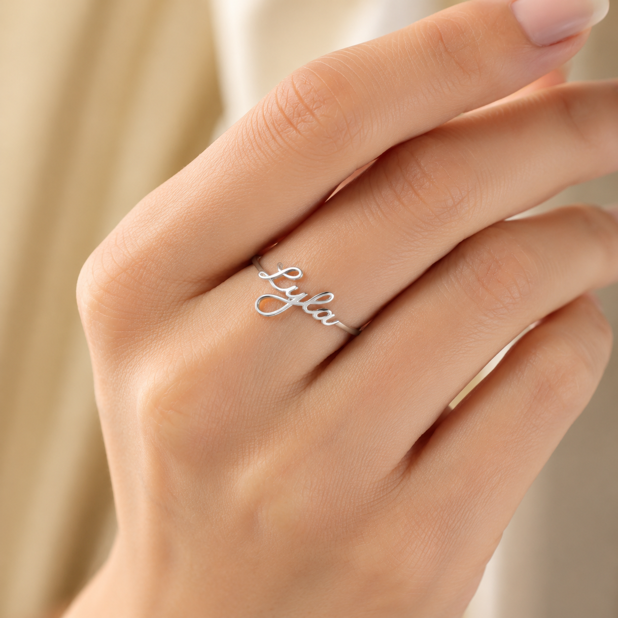 Custom Signature Ring worn - personalized handwriting ring Anthology Jewelry.