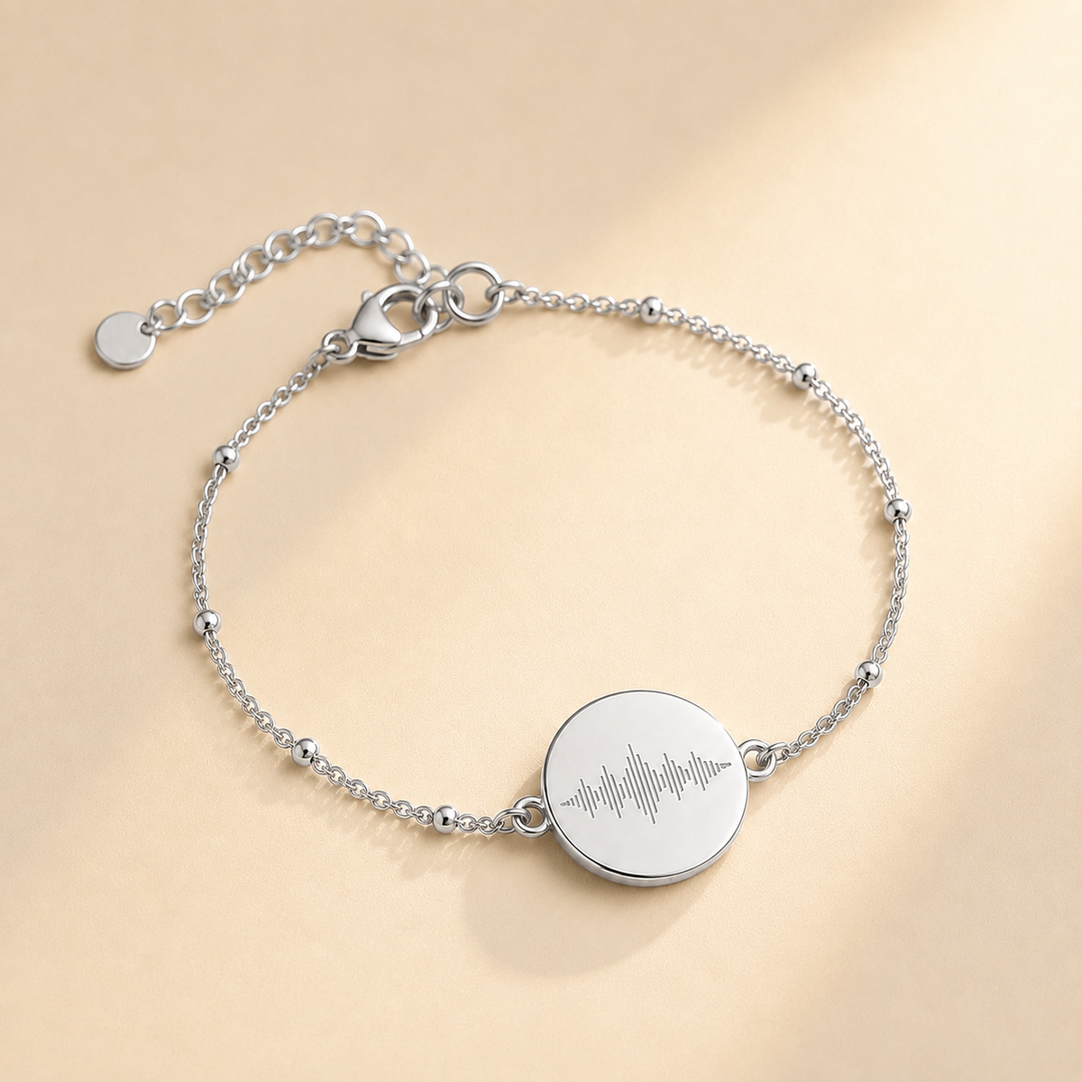 Custom Soundwave Bracelet close up detail - engraved soundwave bracelet Anthology Jewelry