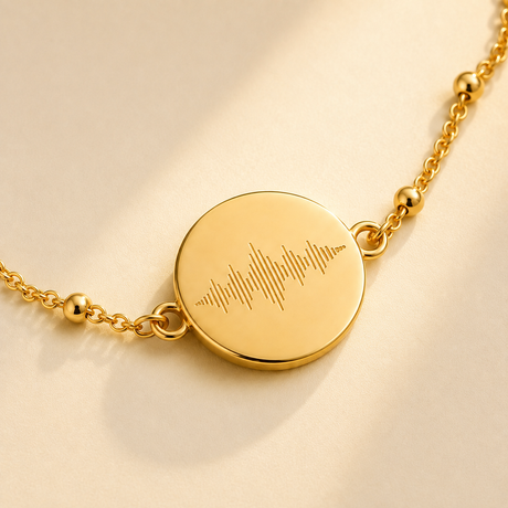 Custom Soundwave Bracelet worn lifestyle photo - personalized soundwave jewelry Anthology Jewelry