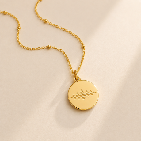 Custom Soundwave Necklace Disc Pendant lifestyle photo - personalized soundwave necklace Anthology Jewelry