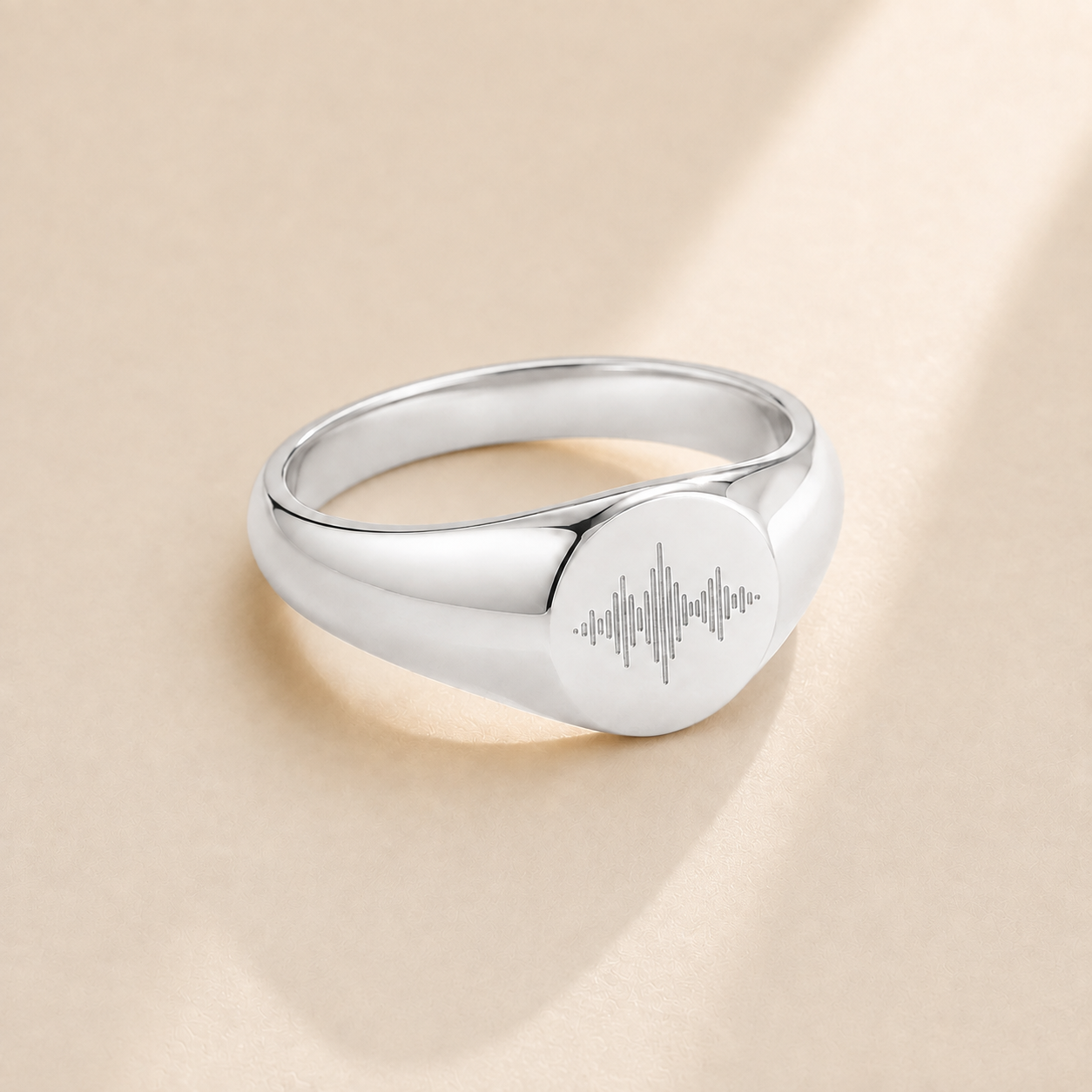 Custom Soundwave Ring Signet Style close up detail - engraved soundwave ring Anthology Jewelry