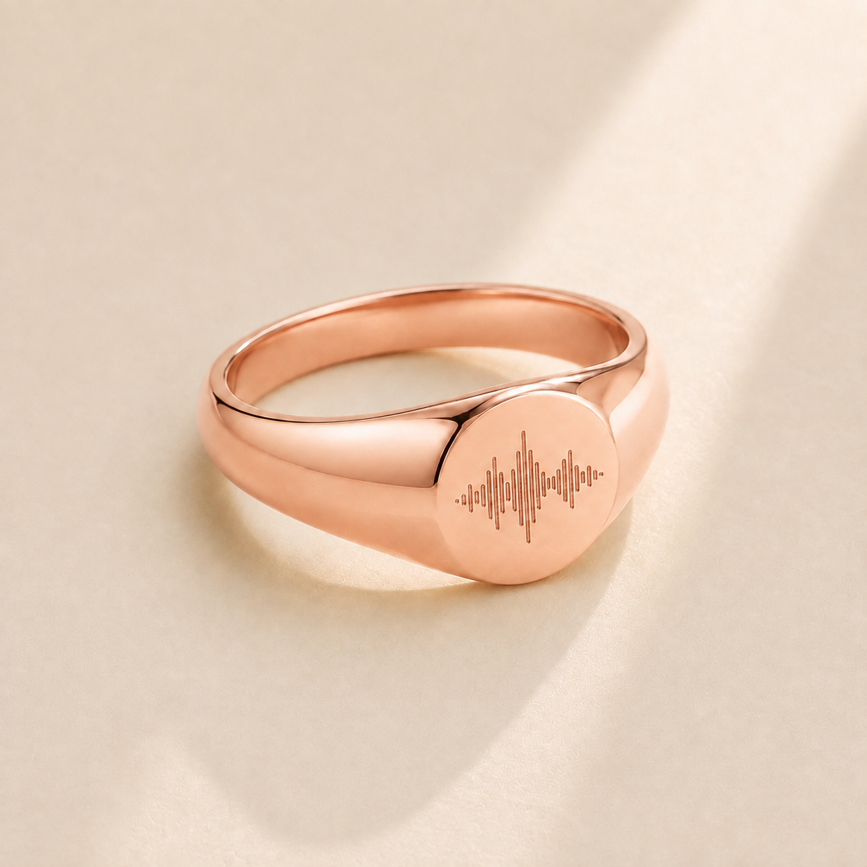 Custom Soundwave Ring Signet Style alternate angle detail - engraved soundwave ring Anthology Jewelry