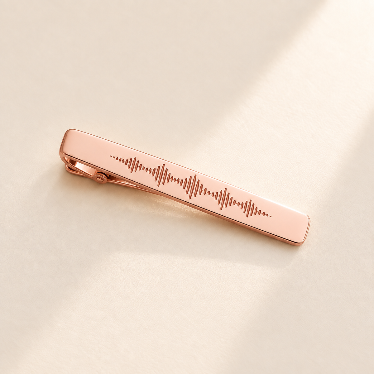 Custom Soundwave Tie Clip hero rose gold photo - rose gold tie clip with soundwave engraving Anthology Jewelry