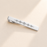Custom Soundwave Tie Clip hero silver photo - silver tie clip with soundwave engraving Anthology Jewelry